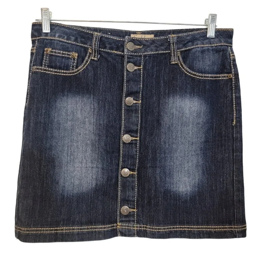 Earl Jean‎ Denim Skirt Blue Dark Wash Stretch Pockets Womens Size 8 EUC